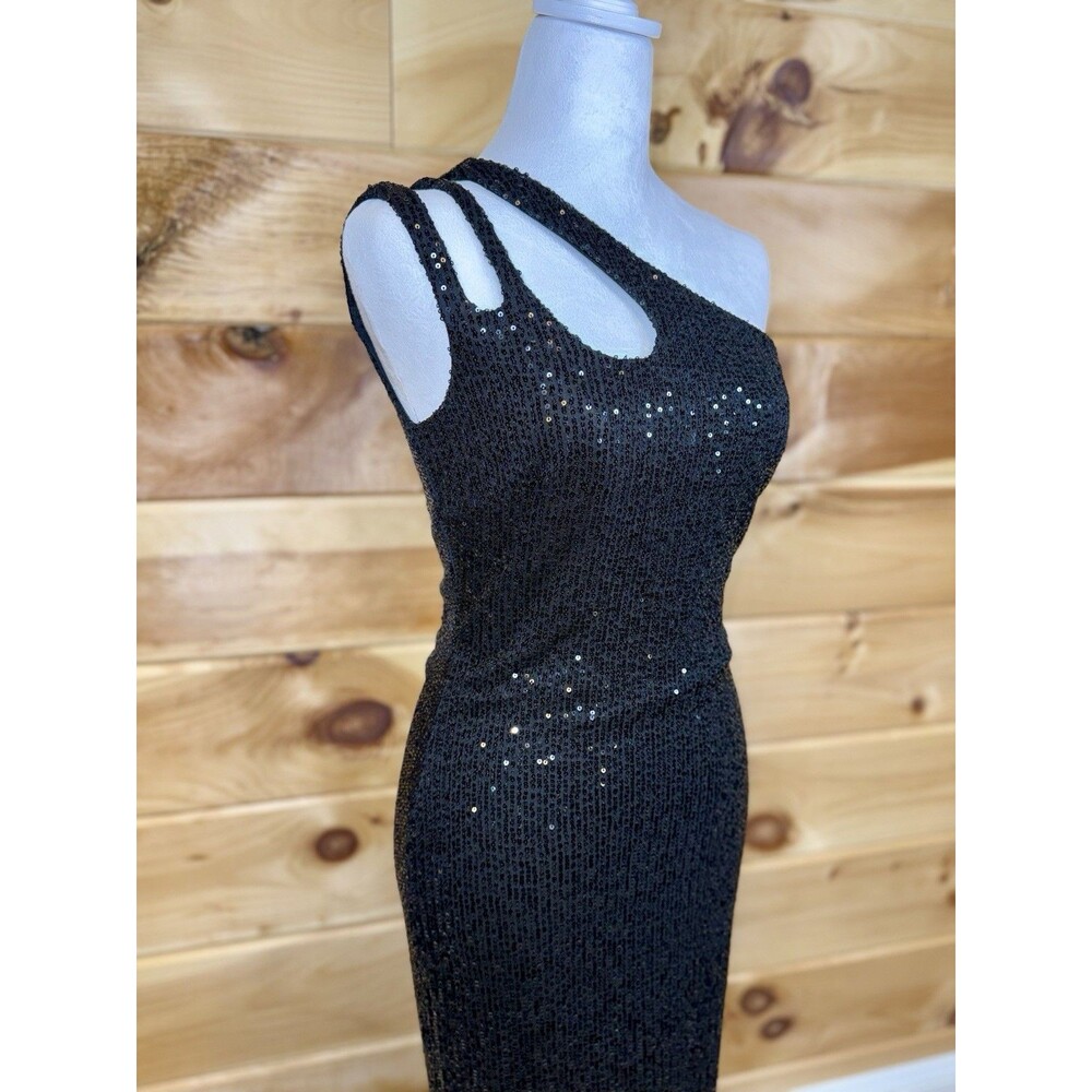 Ieena Mac Duggal black sequin strappy one-shoulder column gown Women’s 2 PROM!‎ - Picture 3 of 5